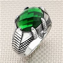 Tırnaklı Oval Taşlı Toptan Gümüş Erkek Yüzük