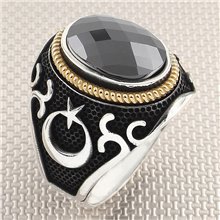 Ay Yıldız Fgürlü Toptan Gümüş Erkek Yüzük