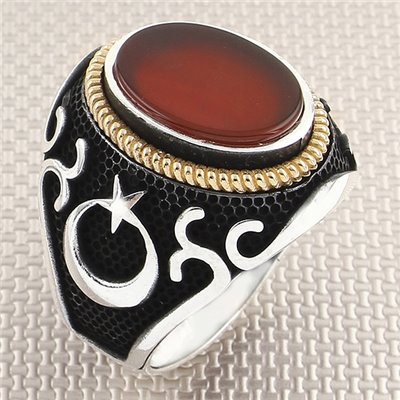 Ay Yıldız Fgürlü Toptan Gümüş Erkek Yüzük