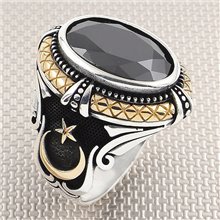 Ay Yıldız Figürlü Toptan Gümüş Erkek Yüzük