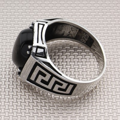 Grek Motifli Toptan Gümüş Erkek Yüzük