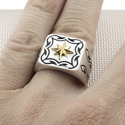 Pusula Toptan Gümüş Erkek Yüzük